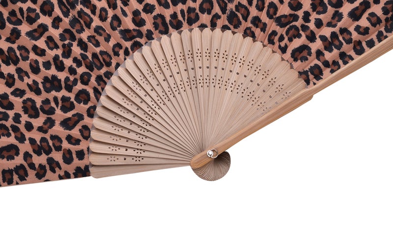 Salutto Hand Fan Bamboo Leopard Printed Folding Fan Cotton For Party Wedding Gift with Fan Cover - Image 2